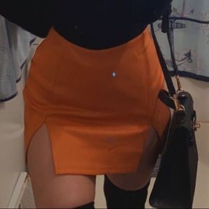Burnt Orange Rust Side Slit Mini Skirt Small